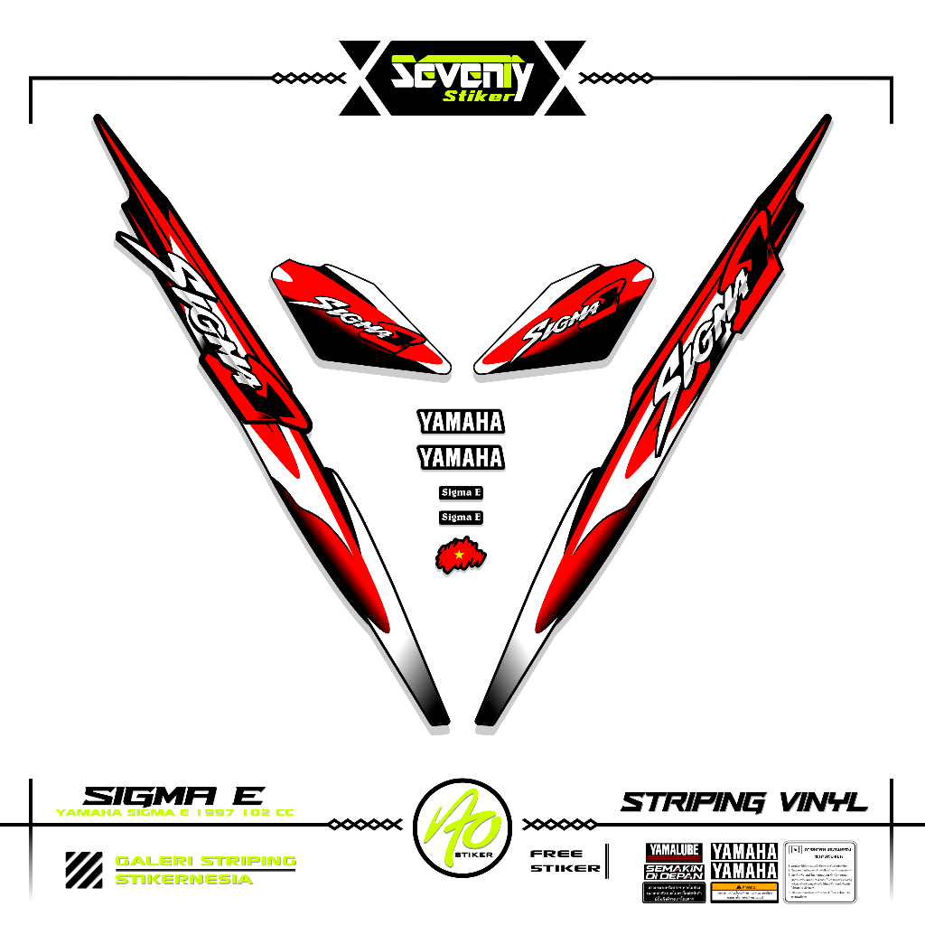 STRIPING YAMAHA SIGMA E 100 MOTIF X1 STICKER SIGMA 2 TAK VARIASI STIKER LIST MOTOR sigmaE STANDAR