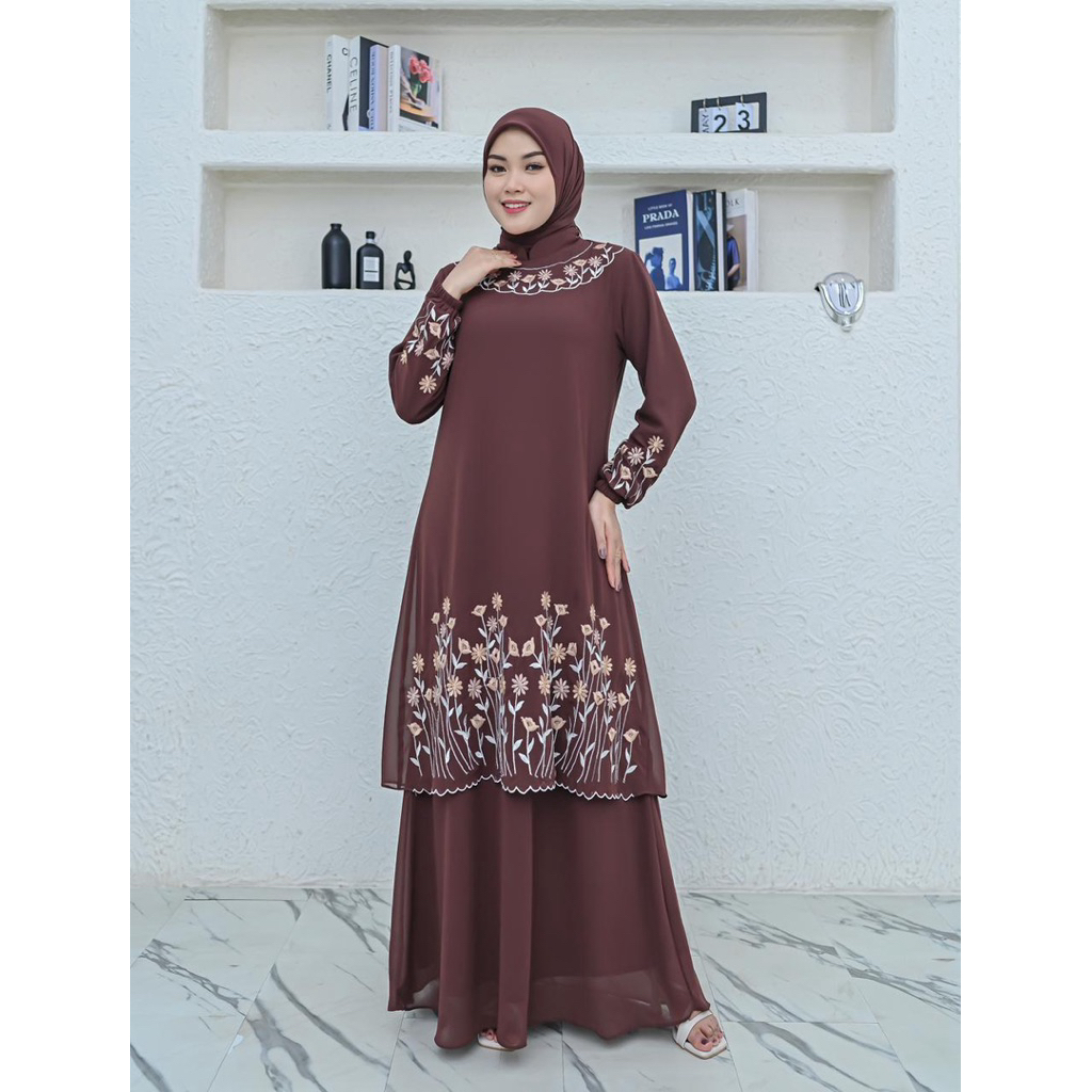 YHD GAMIS MELAYU SET HIJAB BORDIR TERBARU BAHAN CERUTY ARMANY BABYDOLL / GAMIS JUMBO 5L / GAMIS BAHA