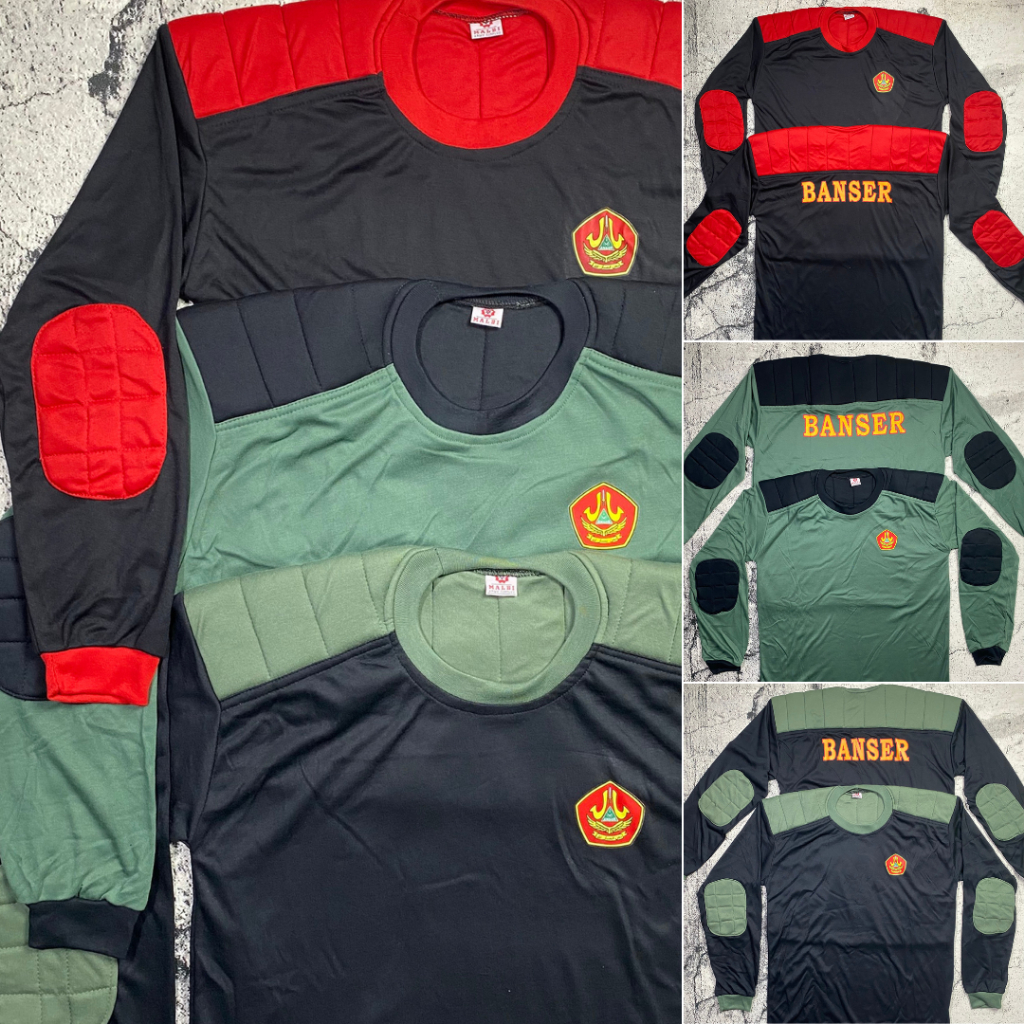 Kaos BANSER Lengan Panjang Kaos Lapangan Banser Busa Decker Tebal Kaos Bantal PHH Hitam Hijau Merah