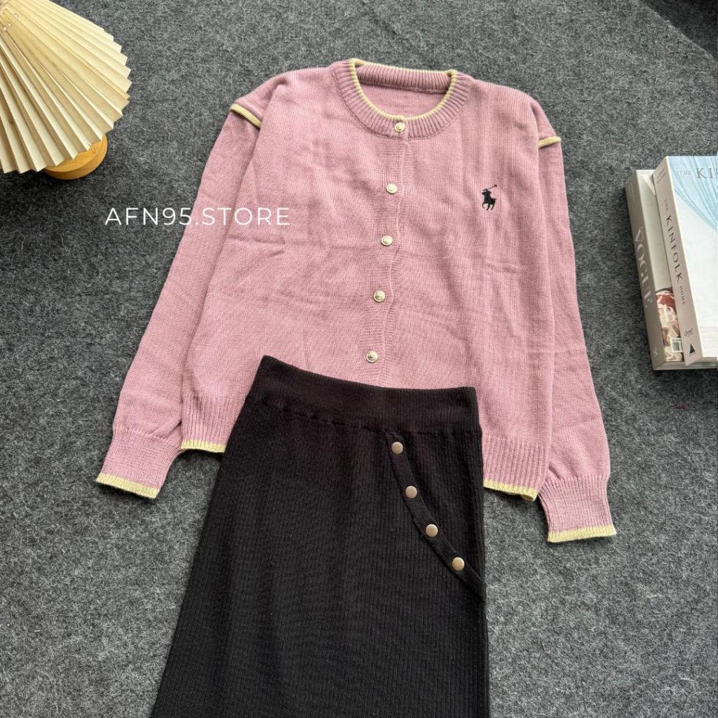 OneSet Rok & Celana rajut Cardigan Rajut Wanita List Polo Bordir Horse Bahan Premium