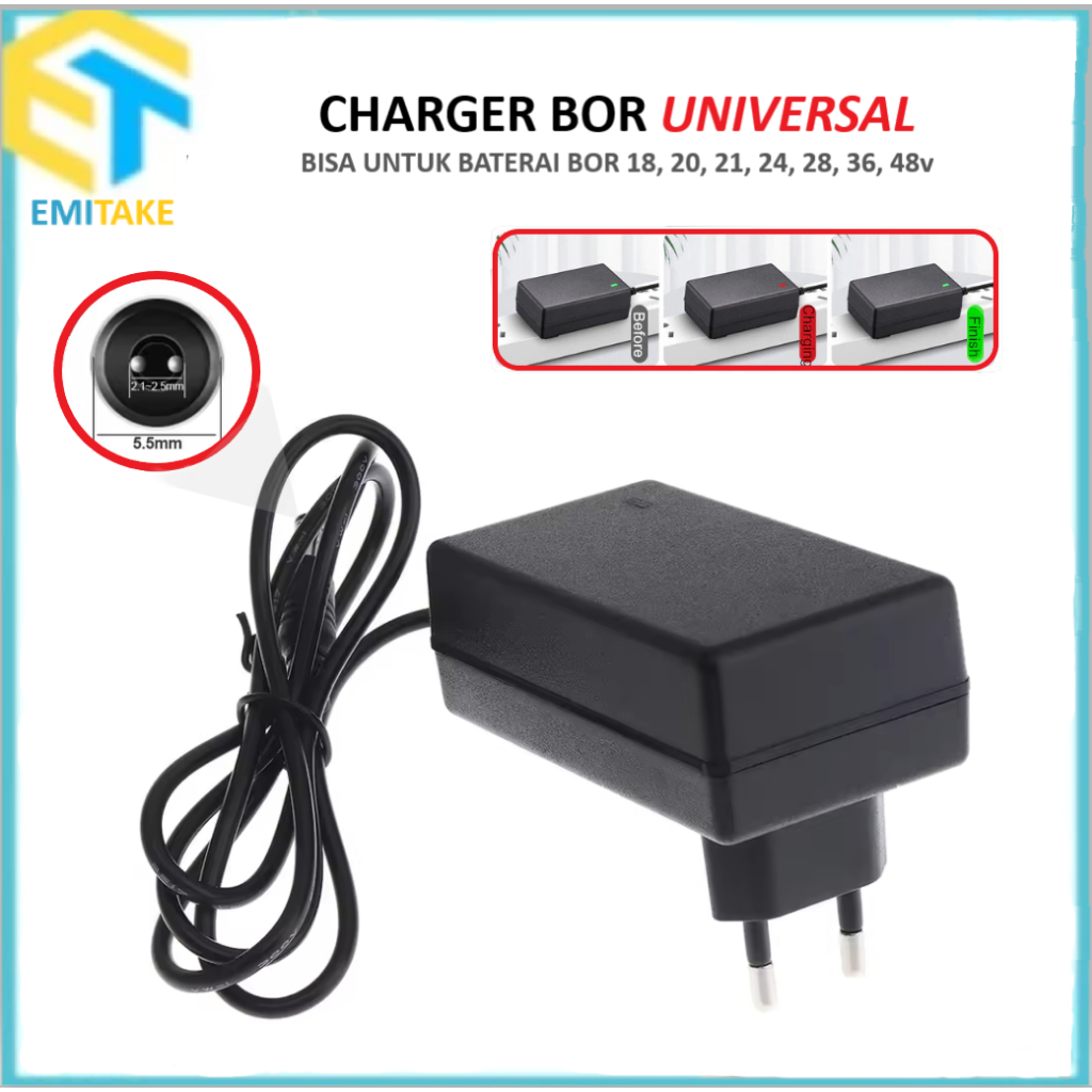 Charger Bor Baterai 18-48V Casan Baterai Bor Cordless Dengan Lampu Indikator Charger Bor Universal