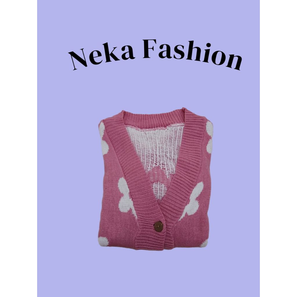 cardigan Rajut motif bunga, pink manja atasan wanita