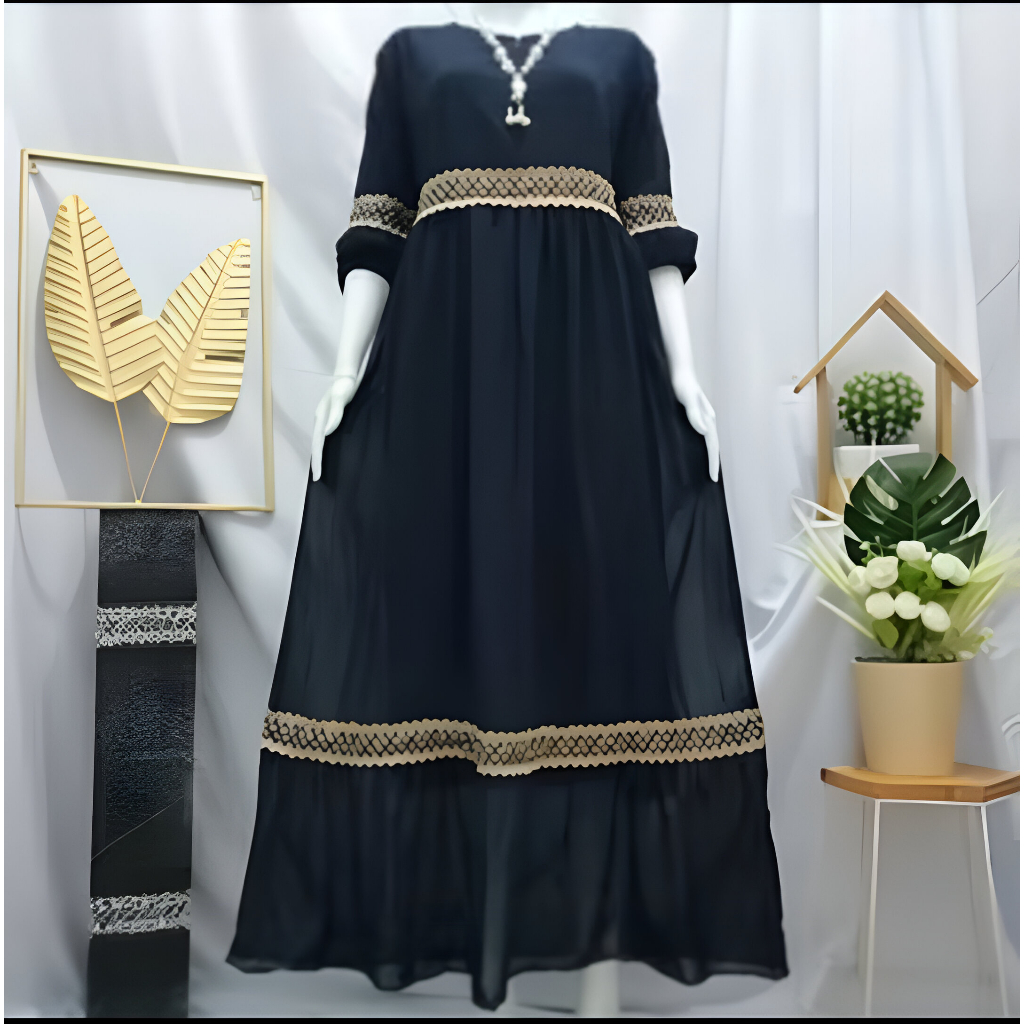 H02 GAMIS KONDANGAN ELAGANT VARIASI RENDA MADINAH/ARQILA MAXI/GAMIS RENDA DEWASA TERLARIS