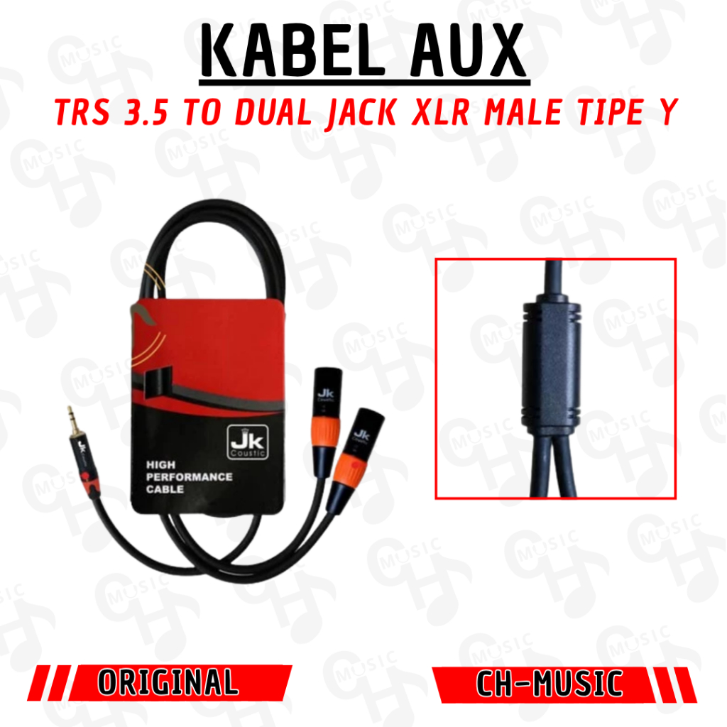 KABEL AUX JACK TRS 3.5 TO DUAL JACK XLR MALE tipe Y
