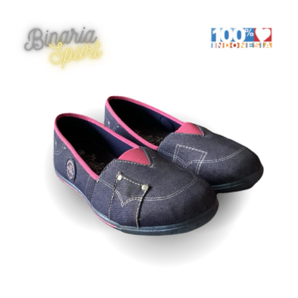Sepatu Wanita Formal Lucu Santica Girly Jeans Warna Biru Pink Original