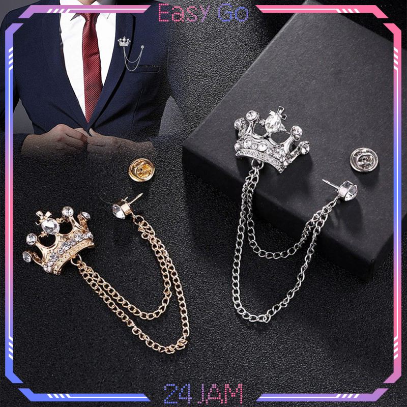 Pin Baju Rantai Desain Crown Bros Rantai Jas Pria Dan Wanita Lapel Pin Bros Jas Bross Jas Pria Bros 