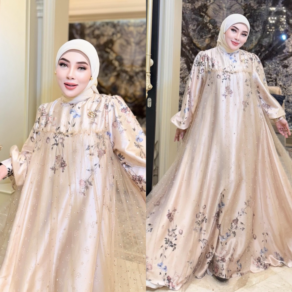 DRESS MEWAH PRINTING FLOWER TILE FULL MUTIARA SHELLASAUKIA