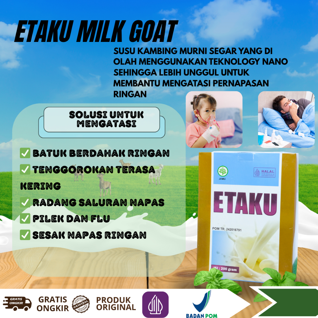 Etaku Susu Kambing Etawa Untuk Batuk, Radang Tenggorokan, Flu, Sesak Napas Ringan, Pilek, Tenggoroka
