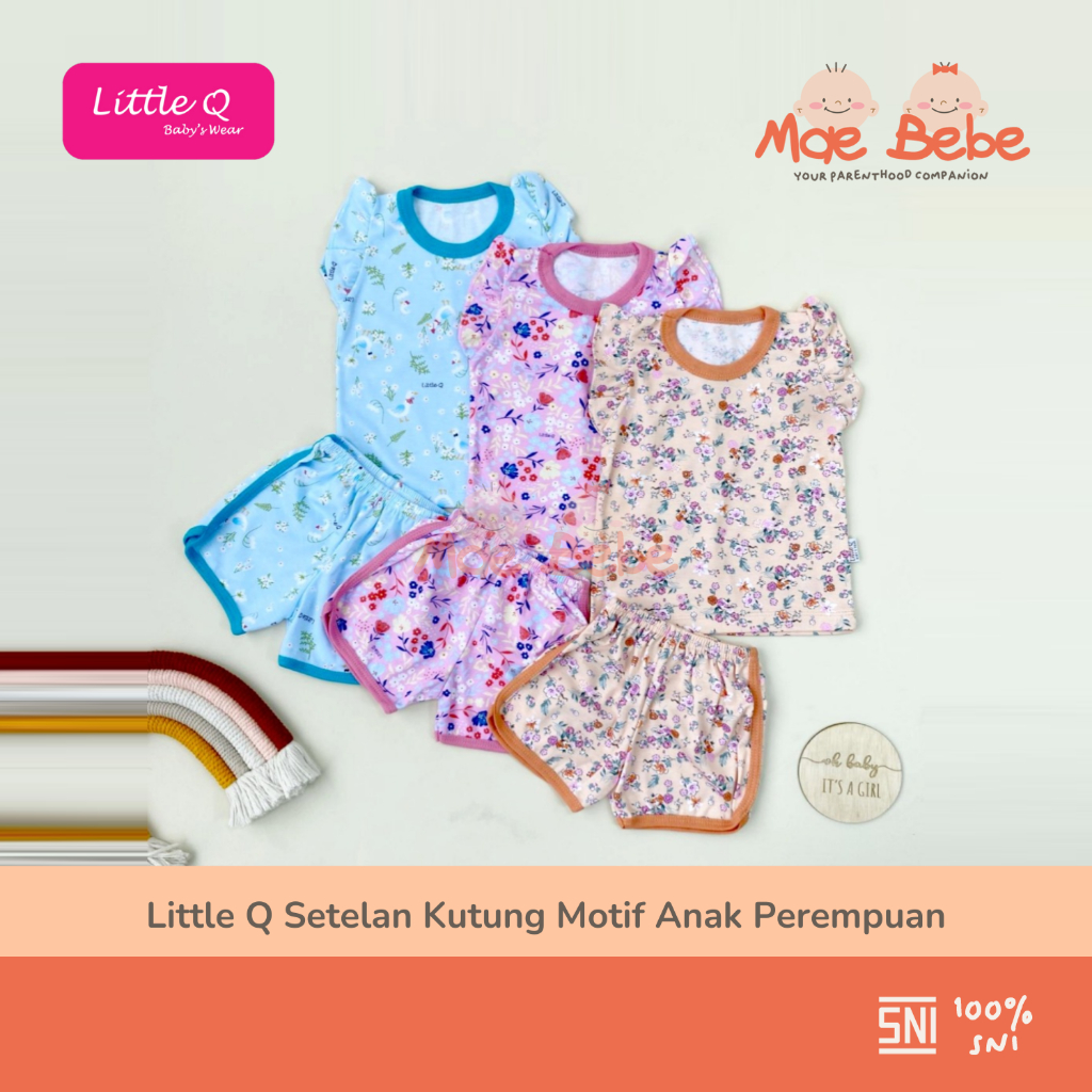 [Size S-XXL] Little Q Setelan Oblong Kutung Motif Anak Perempuan Isi 3 Pcs