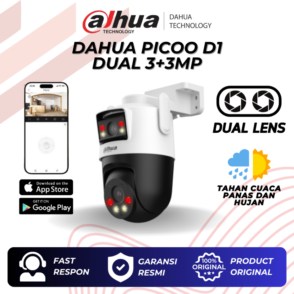 DAHUA PICOO DUAL D1 6MP 2K 3+3MP P3D-3F-PV DUAL LENS OUTDOOR WATERPROOF WIFI 6 IPCAM 360 PAN TILT - 