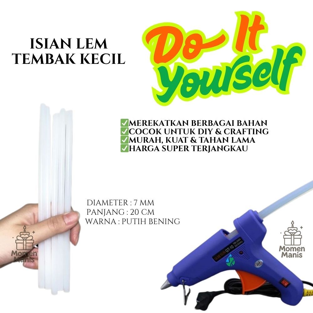 

(REAL PICTURE) (COD) Isi Lem Tembak Kecil / Lem Lilin Glue Gun Refill Stick 7mm x 20cm Putih Bening