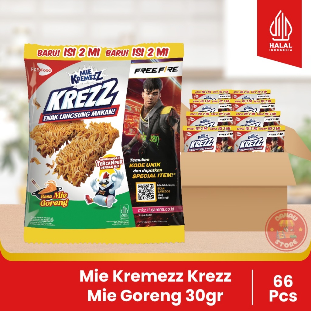 

Mie Kremezz Krezz - Mie Goreng - 1 karton (6 renceng) - 11pcs - 30gr