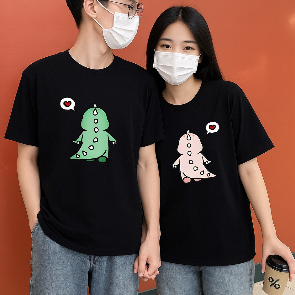 Kaos Couple Pasangan Dino | Baju Couple Kaos Bucin Pacaran | Kaos Kapelan Cewek Cowok