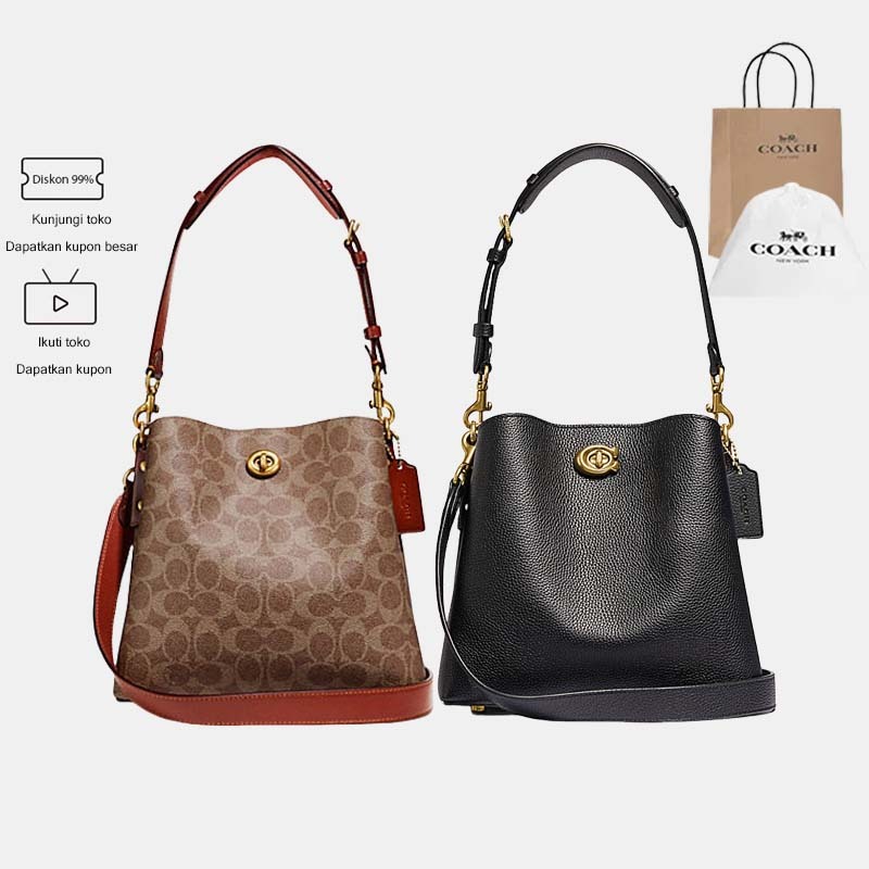 Coach Willow Bucket Bag In Signature Canvas Chalk Multi Tas Bahu Wanita Tas Tangan Wanita Tas Selemp