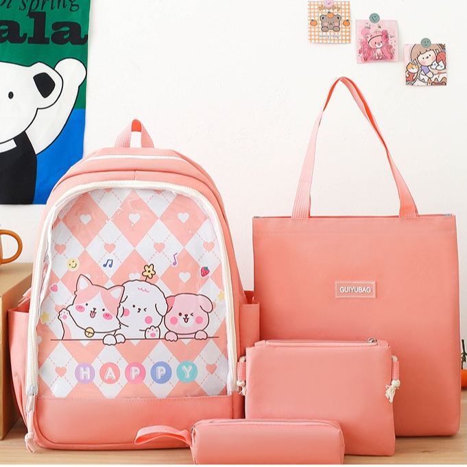 [4 Buah Set]Tas Ransel Wanita Besar Sekolah Tas Ransel Untuk Sekolah Laptop  Backpack Besar Wanita  
