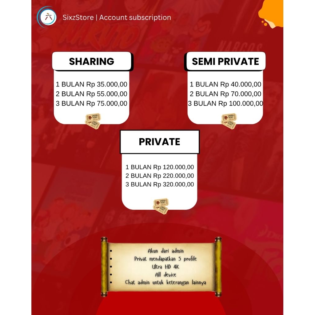 NetflixPremium | Akun Sharing & SemiPrivat (harga <50.000)