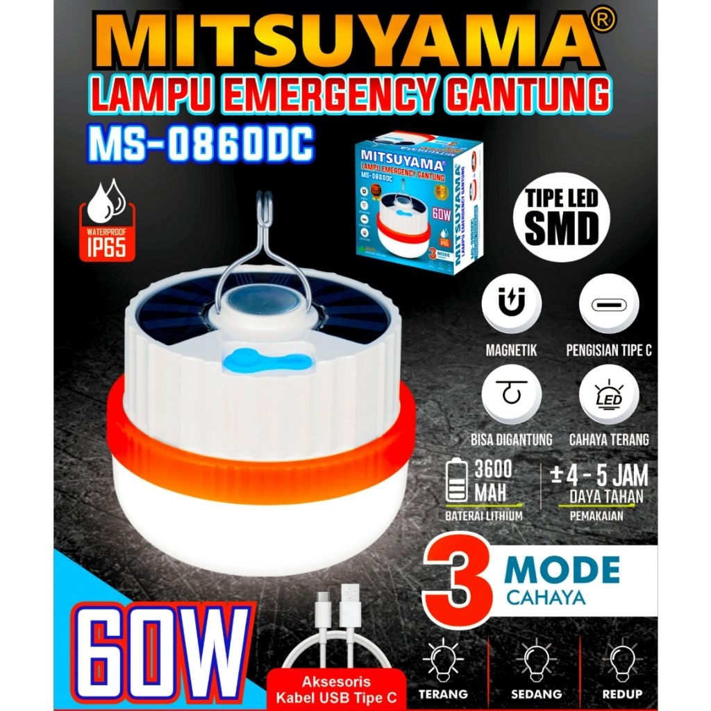 Lampu Emergency Gantung Lampu Camping Mitsuyama MS-0860DC Tahan Lama dan Super Terang