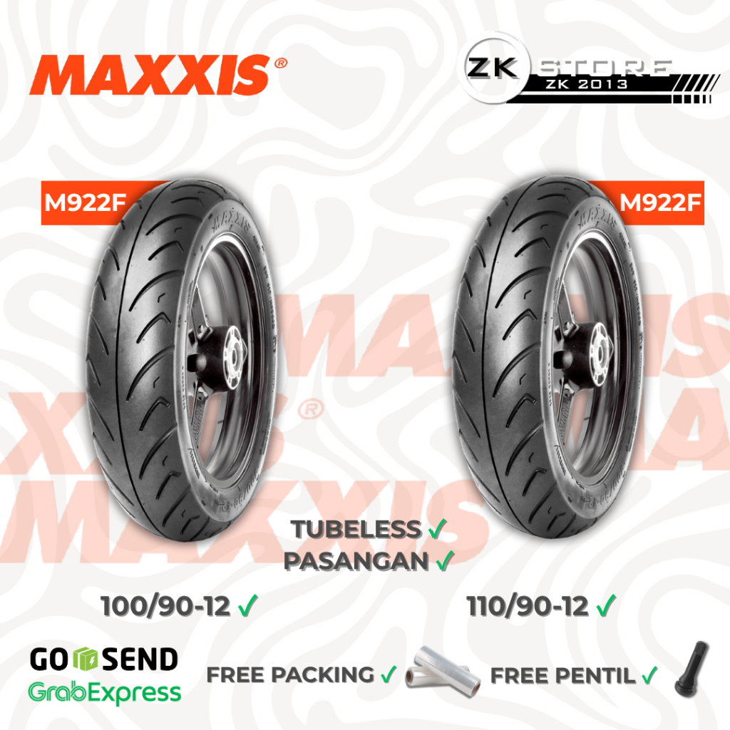 Ban Maxxis M922F/R  Ring 12 100/90 110/90 Ban Tubeless Utk Scooter matic