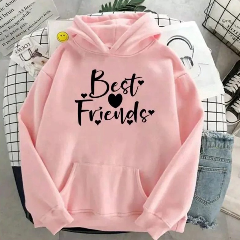 KODE C59S COD Sweater Hoodie Atasan Sweater Wanita Atau Remaja Kekinian BEST FRIENDS Size LXLXXL