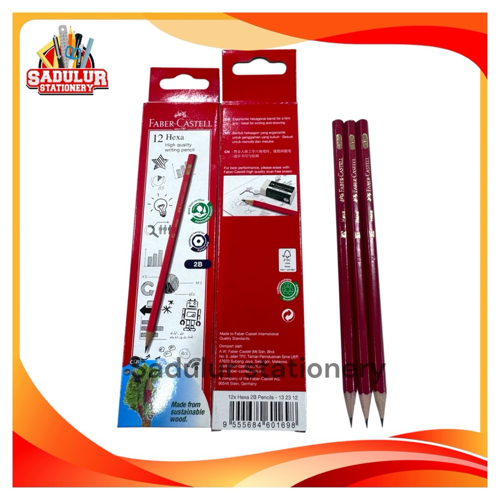 

(1PCS)- PENSIL 2B FABER CASTELL / PENSIL 2B HEXA MERAH