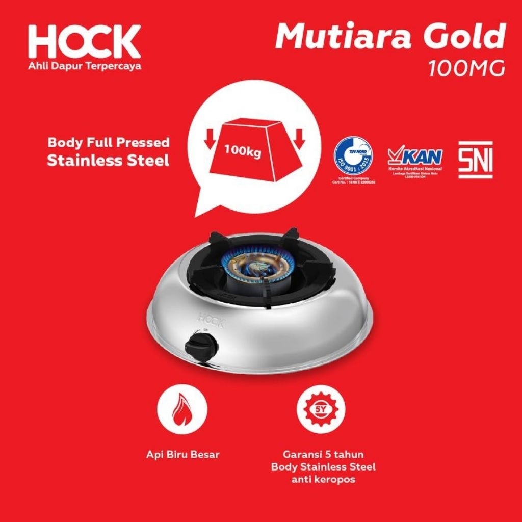 Hock Kompor Gas 1 Tungku Stainless Api Biru