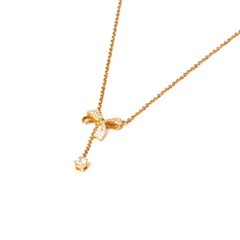 KALUNG PERHIASAN EMAS MODEL PITA PERMATA PUTIH SERUT