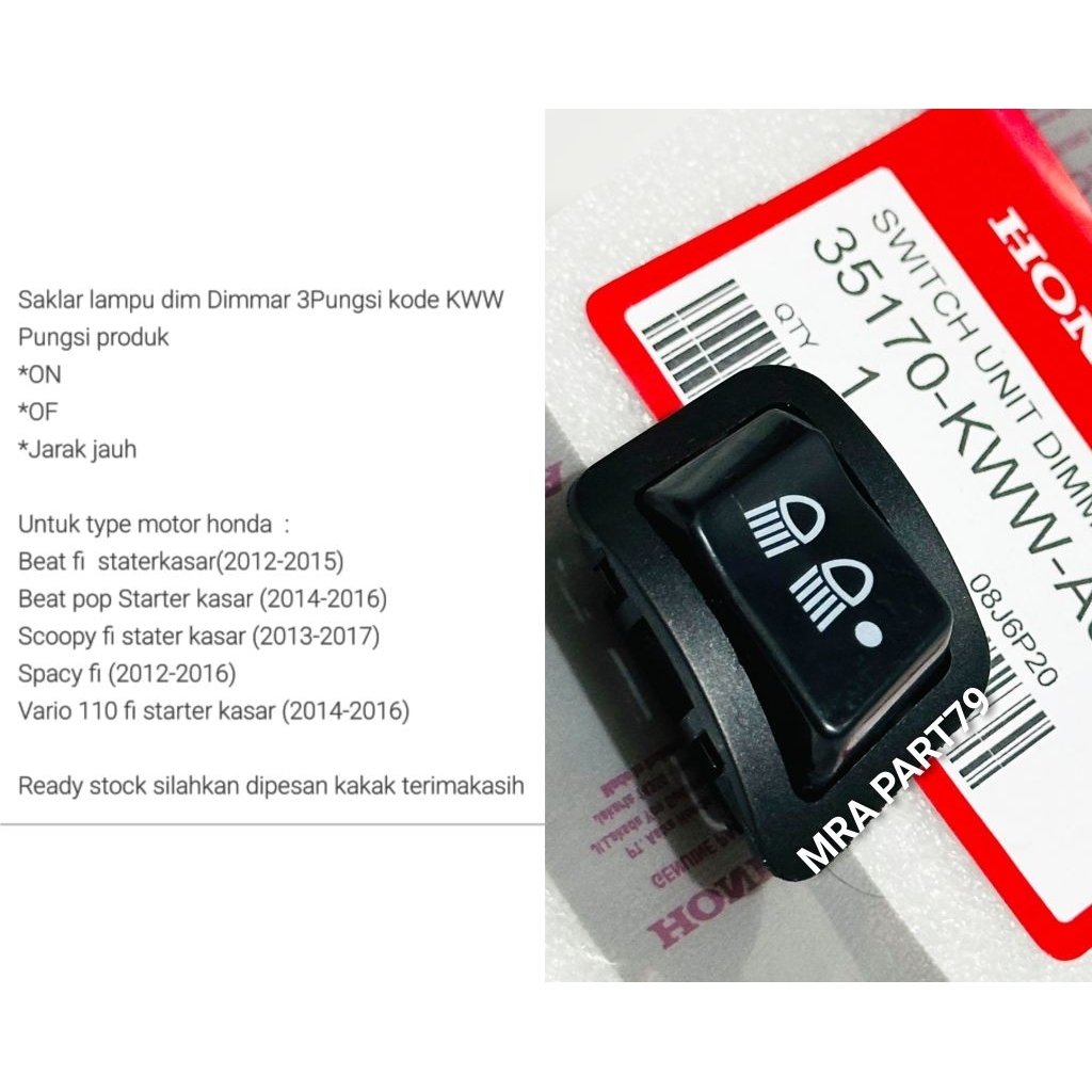 Saklar lampu dim Dimmar 3Pungsi KWW Beat fi Beat pop Scoopy fi Spacy fi Vario 110 fi. Original