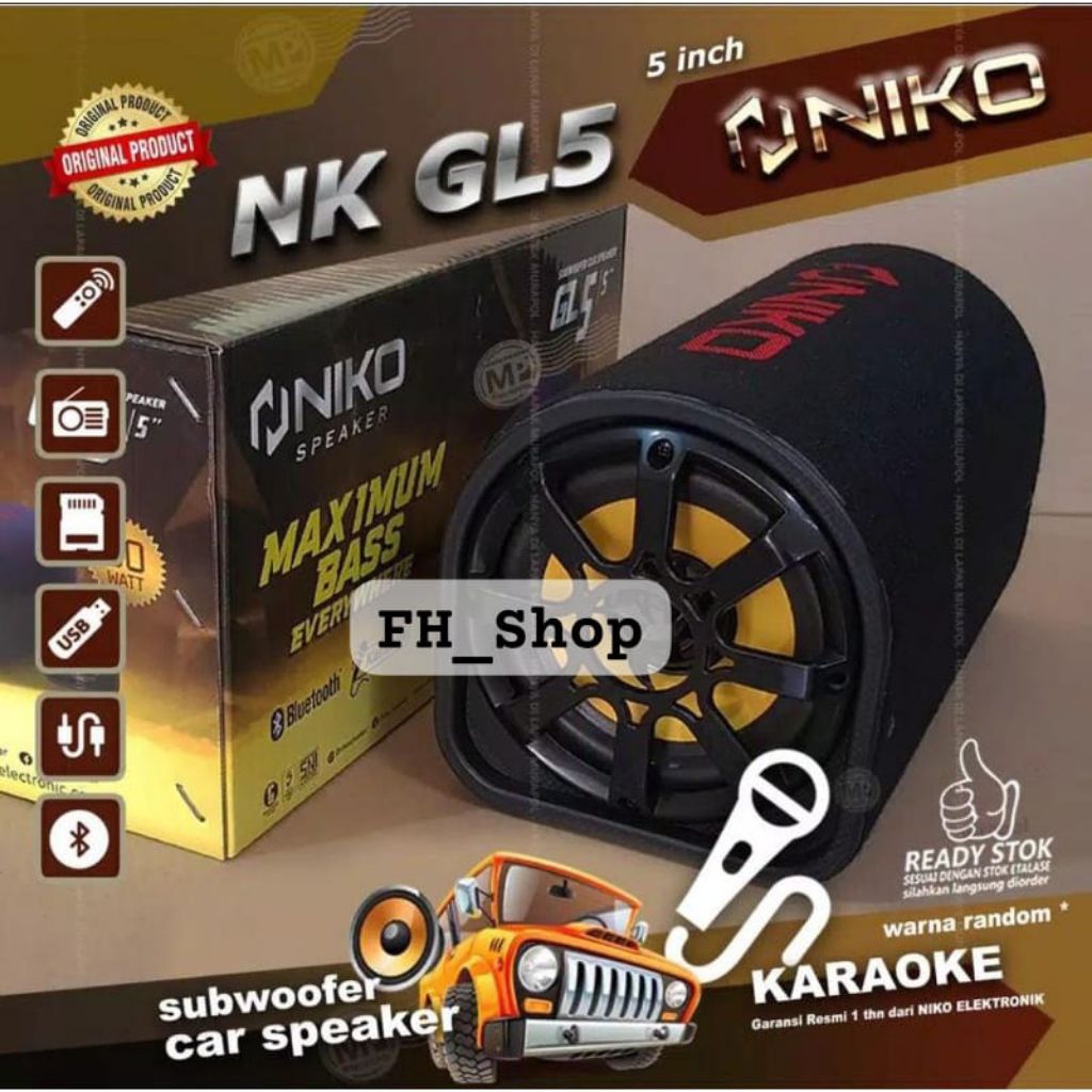 Khusus Batam - Speaker NIKO GL5 GL 5 5inch Bluetooth Speaker Tabung 5 inch Subwoofer Car  Radio USB