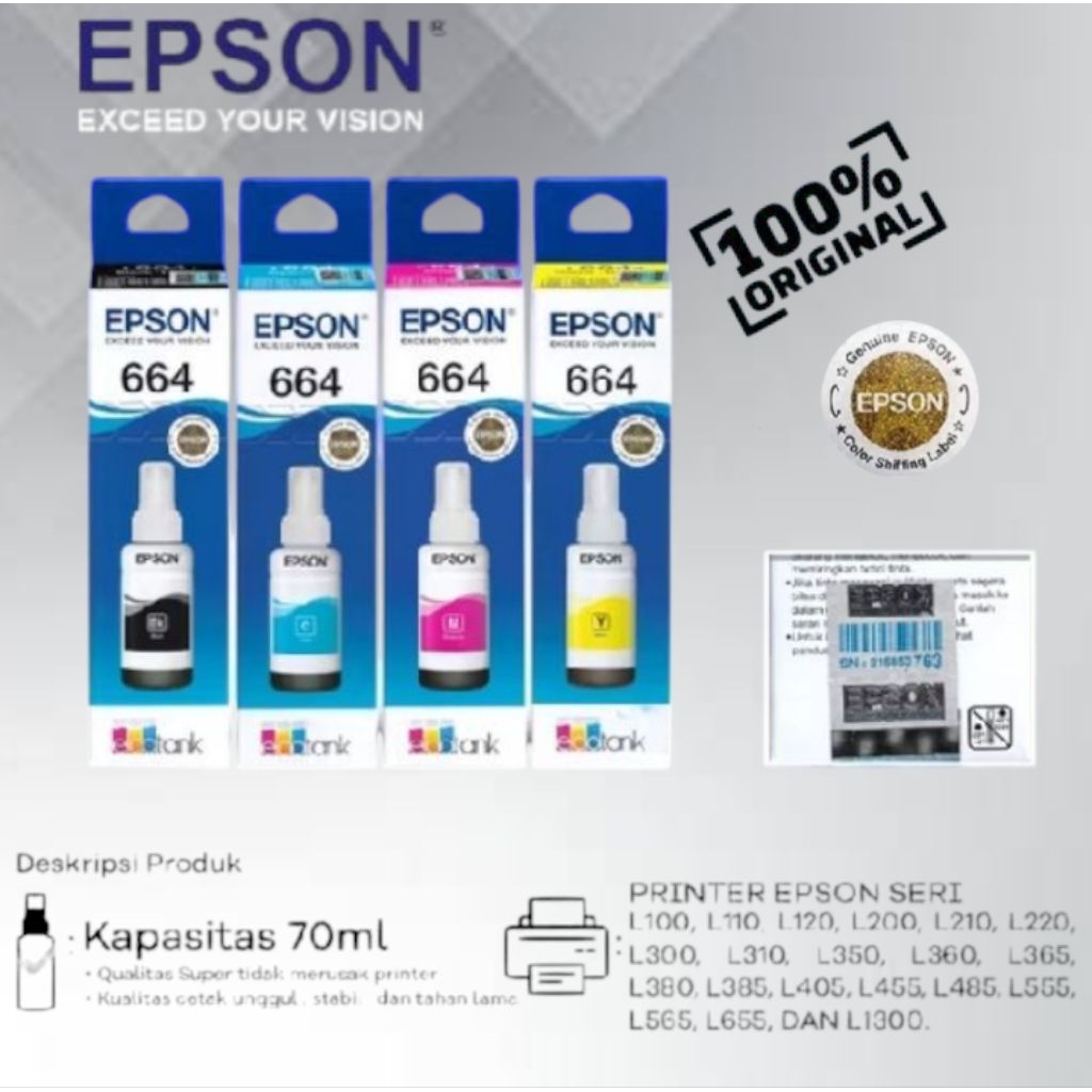 1SET Tinta Epson 664 Original L100/L110/L120L200/L210/L220