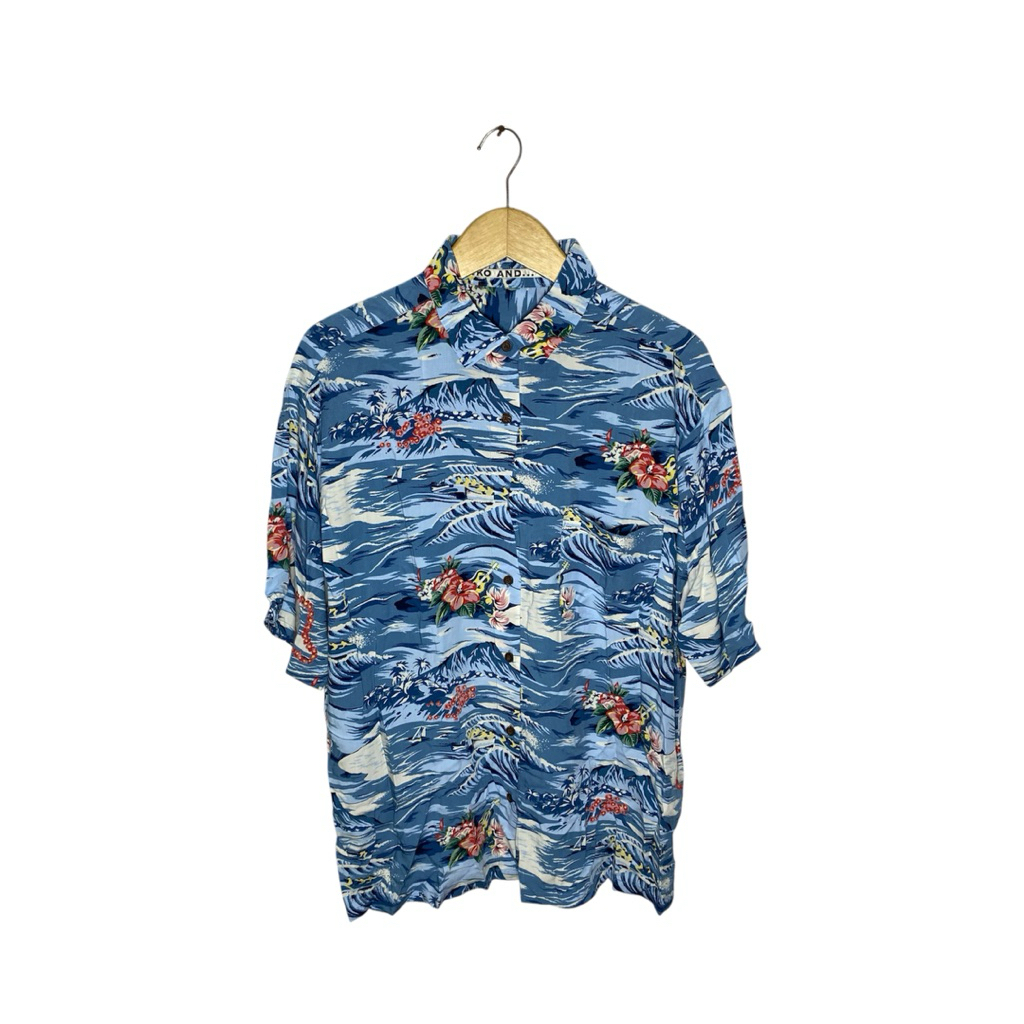 kemeja hawaiian shirt niko and japan blue