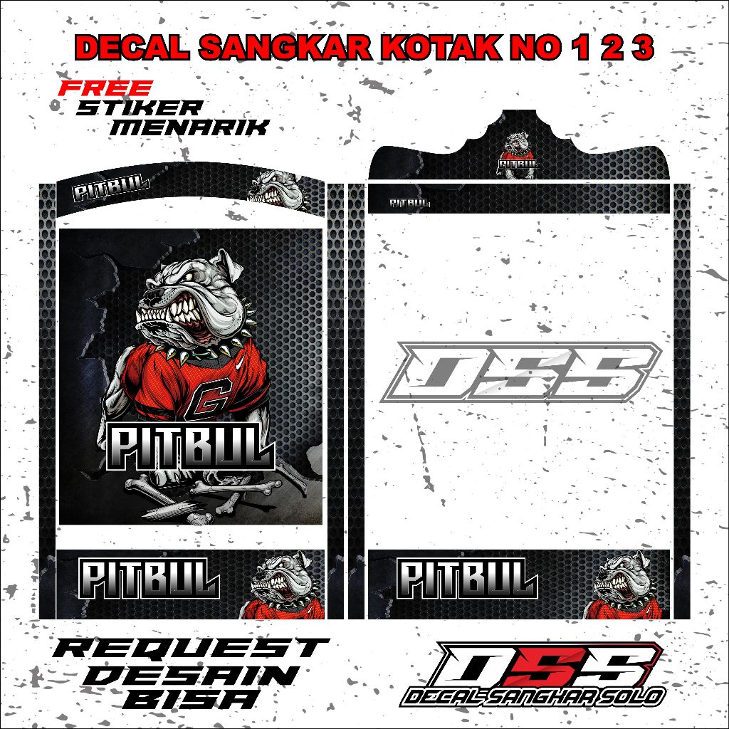 DECAL SANGKAR BURUNG KOTAK MOTIF PITBULL NO 1 2 3