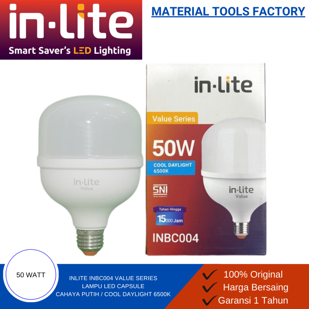 Lampu Kapsul Inlite 50 watt INBC004 - InLite Lampu LED Bulb Tabung Kapsul Capsule Value 50 Watt INBC