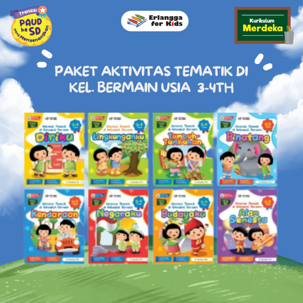[Erlangga Official] Buku Paket Tk/Paud: Paket Aktivitas Tematik di Kelompok Bermain Isi 8 Buku Usia 