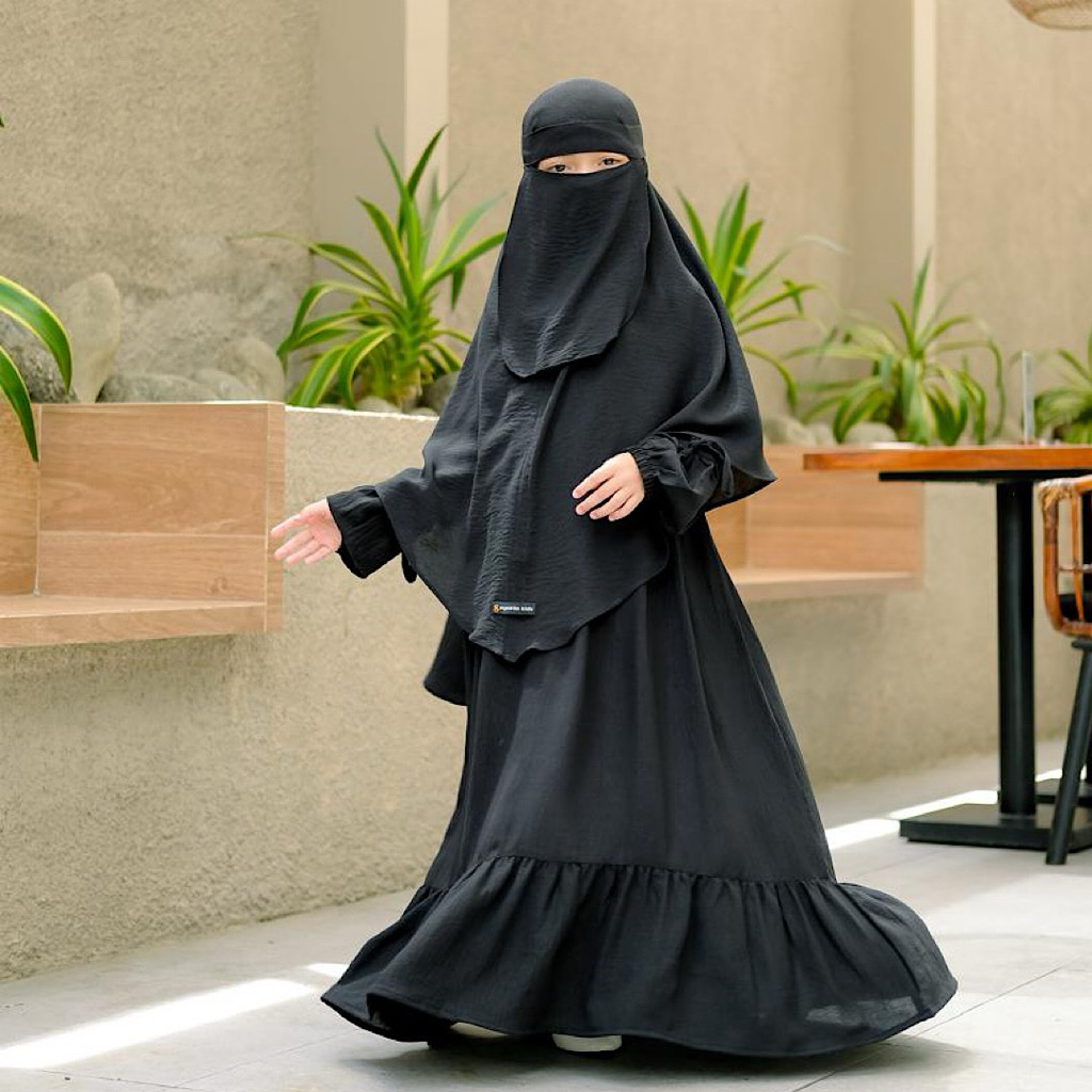 KUALITAS SUPER Syakila Kids,Medina Set Gamis Anak Syari Khimai Bergo Free Cadar Bandana Untuk Anak