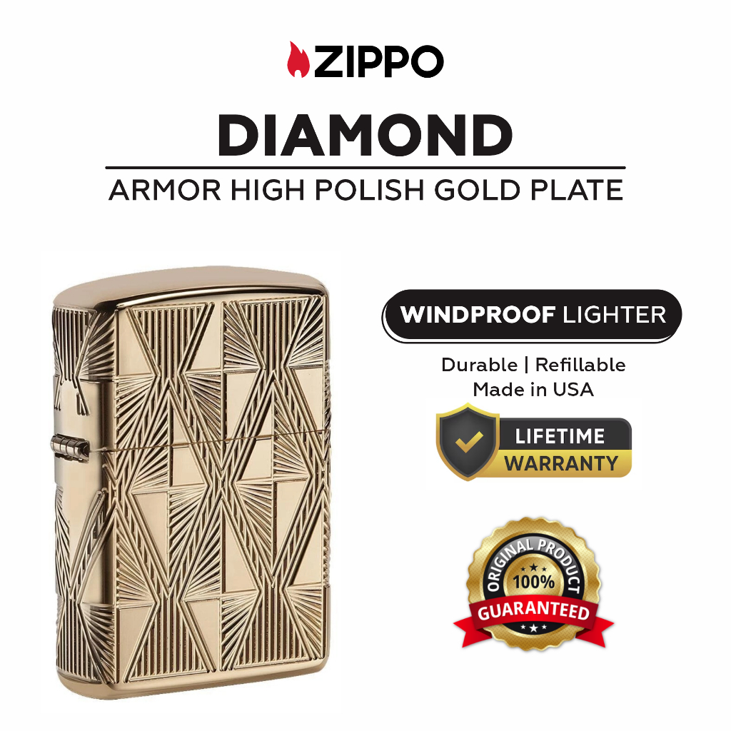 Zippo 29671, Diamond Design Deep Carved Armor High Polish Gold Plate