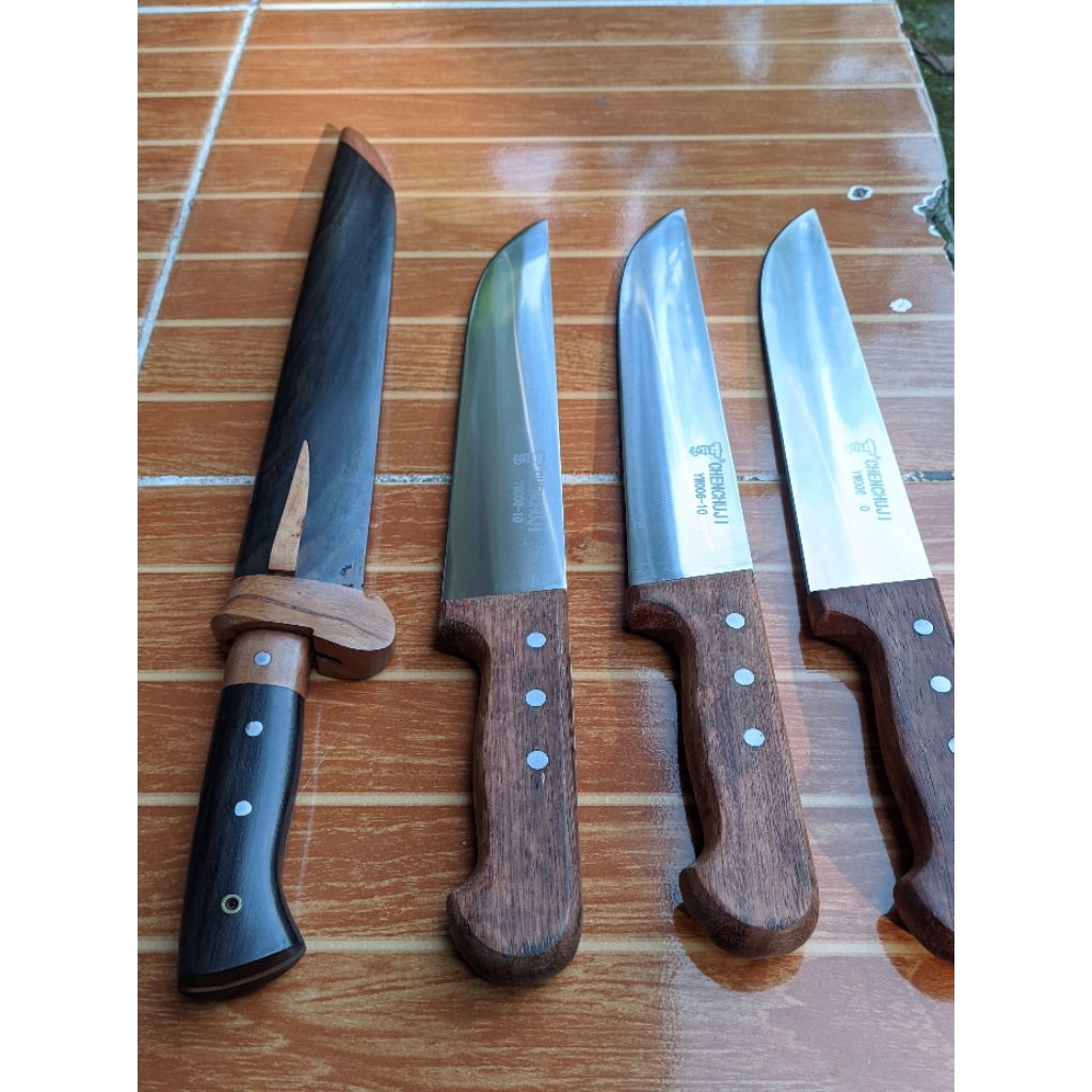 Pisau Sembelih model golok baja HSS full kayu sonokeling