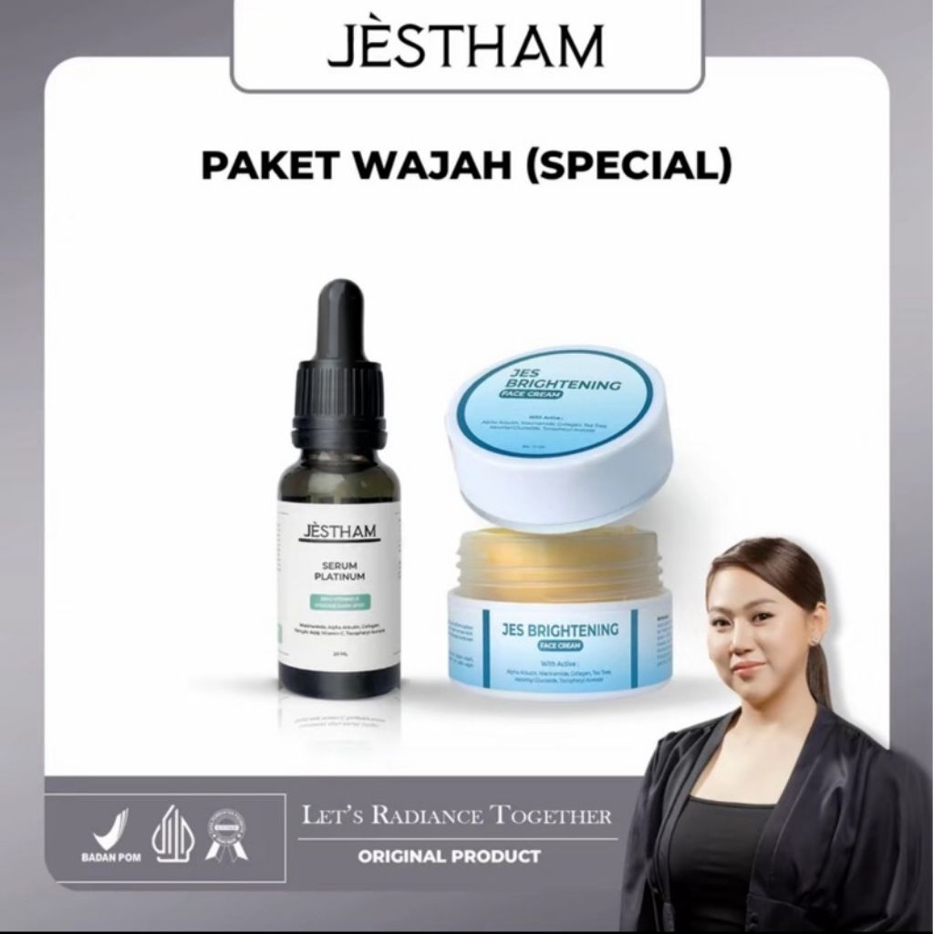 Jestham Paket Wajah Brightening Cream / Serum Platinum / Acne cream