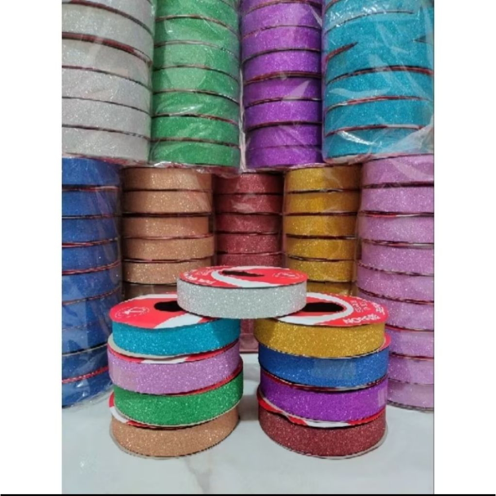 

( ECER Per Roll ) PITA KADO GLITER 3/4 ( Panjang 14 meter lebar 2 cm ) , PITA KADO JEPANG GLITER MURAH , PITA KADO