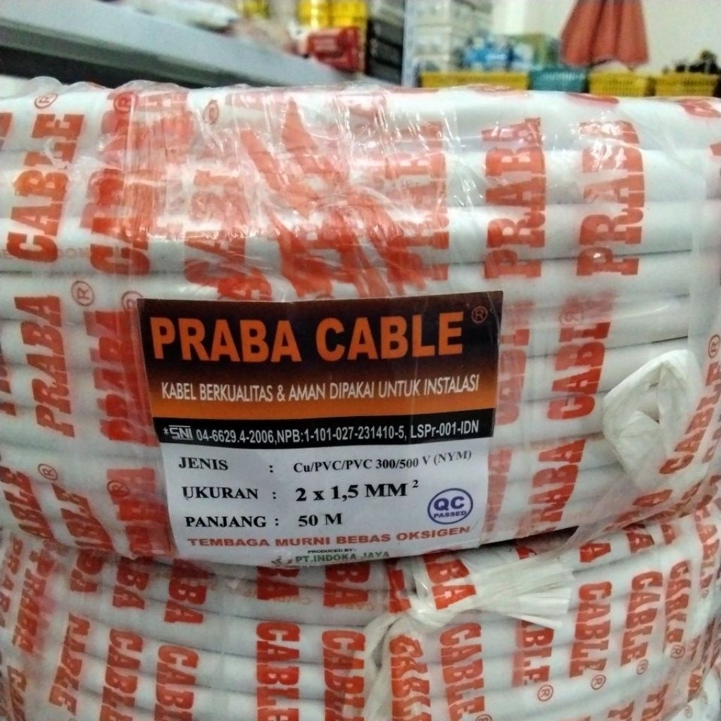 PRABA KABEL NYM 2 X 1,5 @ 50M, KABEL NYM 2X1,5 50 METER PRABA / KABEL INSTALASI
