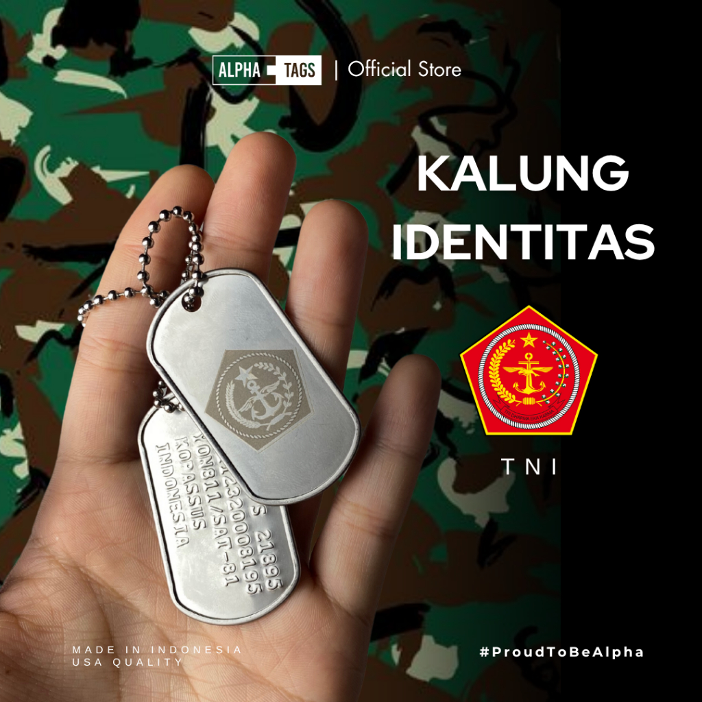 Kalung Identitas Tentara TNI Gambar Logo Nama Custom Dog Tag Anti Karat