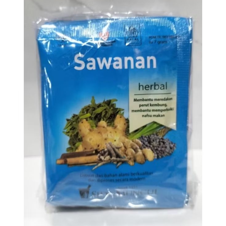 

Jamu Herbal Sawanan Sido Muncul Meredakan Perut Kembung, Gatal gatal, Bisul isi 10 sachet.
