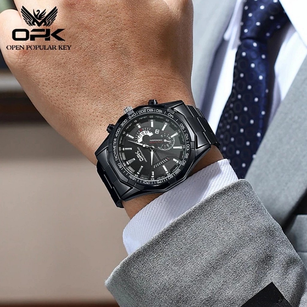 PWRFM JAM TANGAN OPK PRIA 8108 ORIGINAL ANTI AIR KALENDER BISNIS STAINLESS STEEL KASUAL FASHION MEN