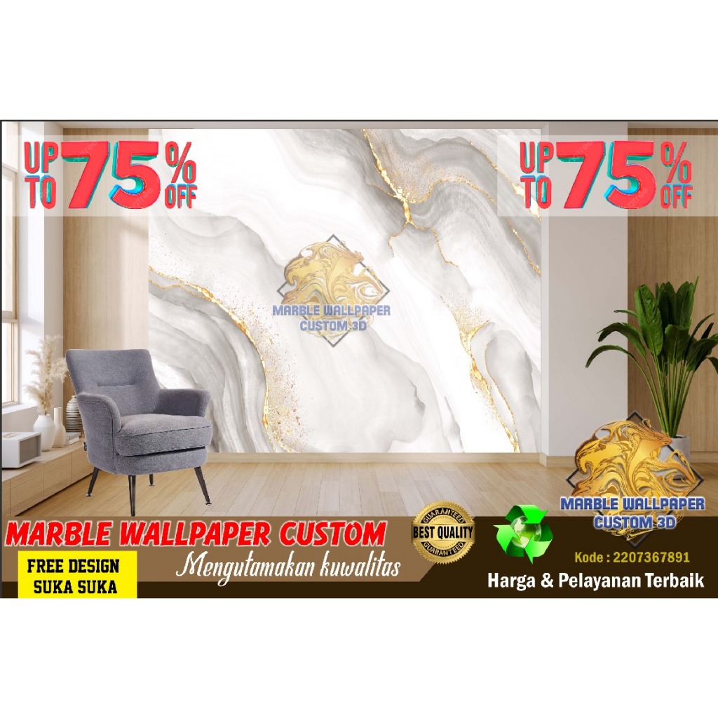 Wallpaper Custom 3D Tema Marmer | Wallpaper Dining Room Marmer | Wallpaper Ruang Makan Marmer | Wall