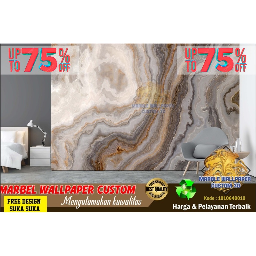 Wallpaper Custom 3D Tema Marmer | Wallpaper Dining Room Marmer | Wallpaper Ruang Makan Marmer | Wall