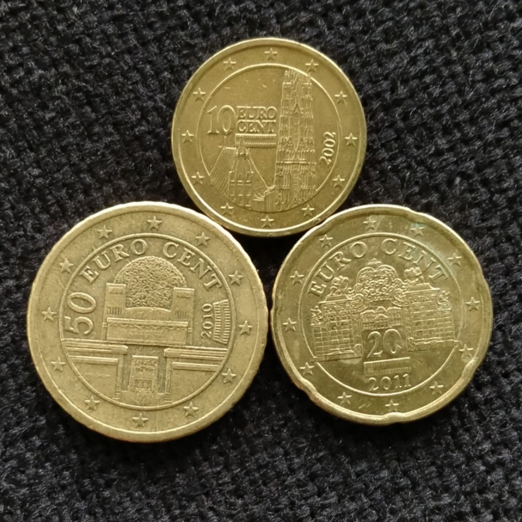 Koin Austria set euro cent 10 20 50 cents 3 keping