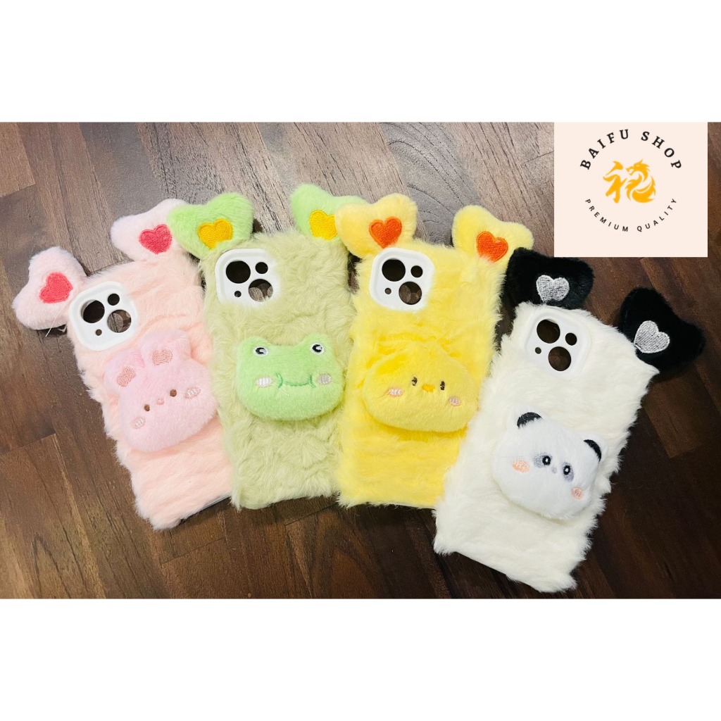 CASE CARTOON iPHONE 11 12 13 14 15 PRO PROMAX PLUS KAWAII CUTE 3D GAMBAR BULU