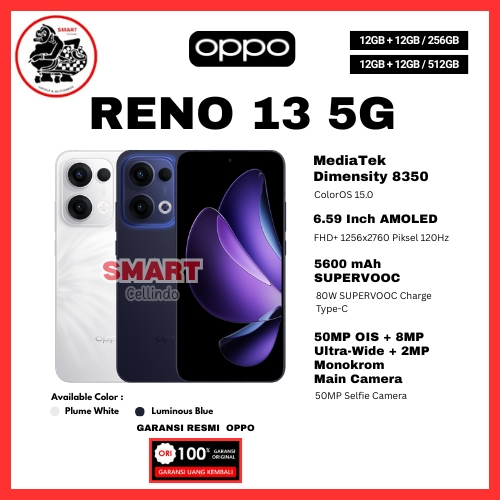 HP OPPO RENO 13 5G 12/512GB & RENO 13 5G 12/256GB (GARANSI RESMI OPPO)