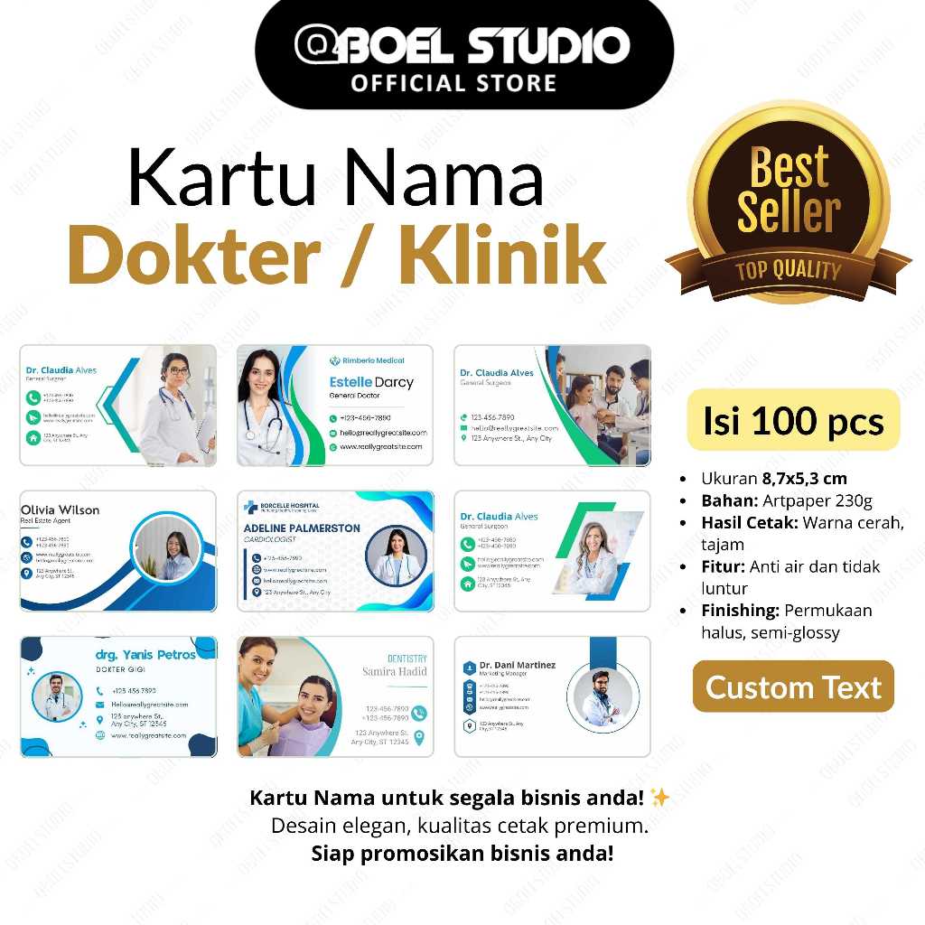 

CETAK KARTU NAMA TEMA DOKTER / KLINIK / BIDAN / PRAKTEK