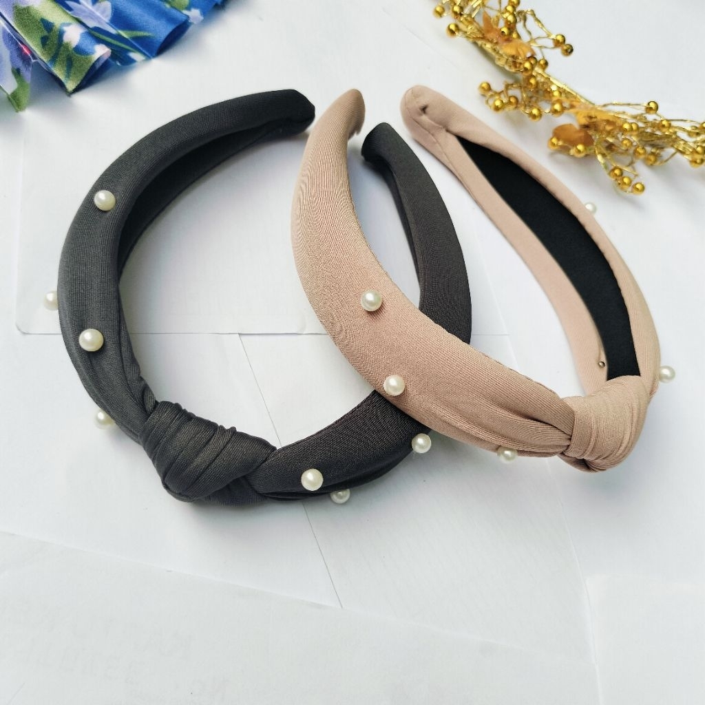 Bando Simpul Mutiara / Bandana kain Wanita Dewasa / Bando silang aksesoris korea