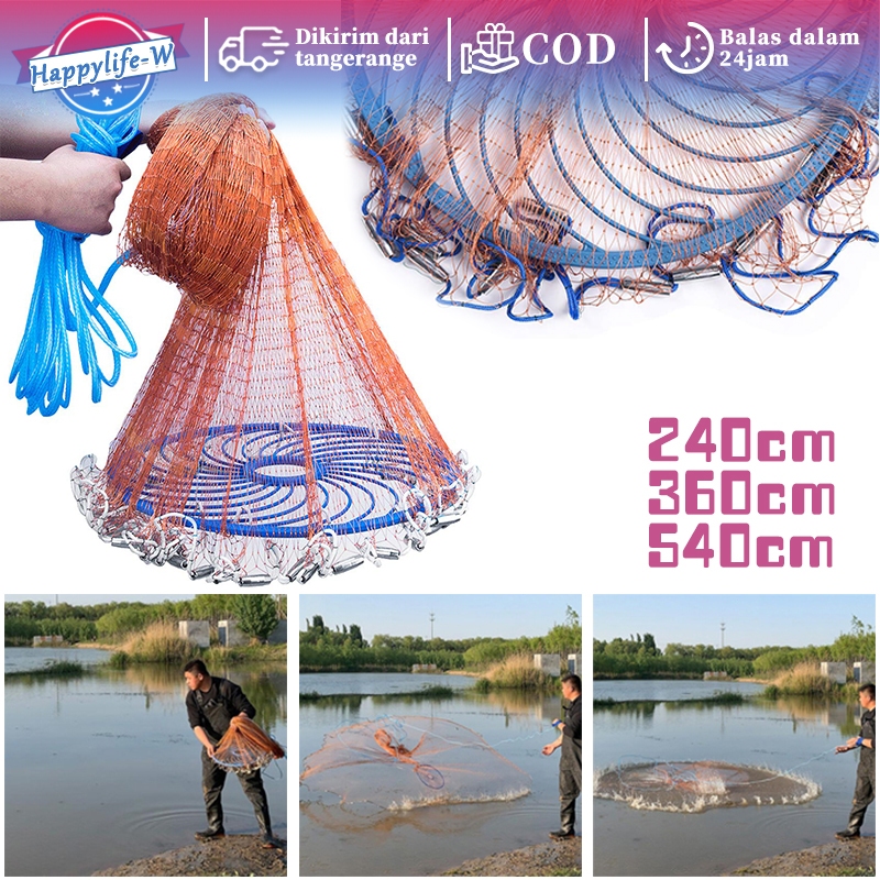 Jala Jaring Lempar Frisbee 240 Cm Benang Monofilamen Merah Mesh Pancing Penangkap Perangkap Ikan Jal